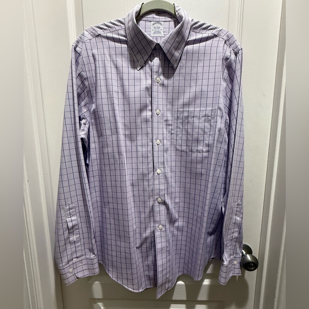 Brooks Brothers Purple Dress Shirt with Plaid Pattern size L